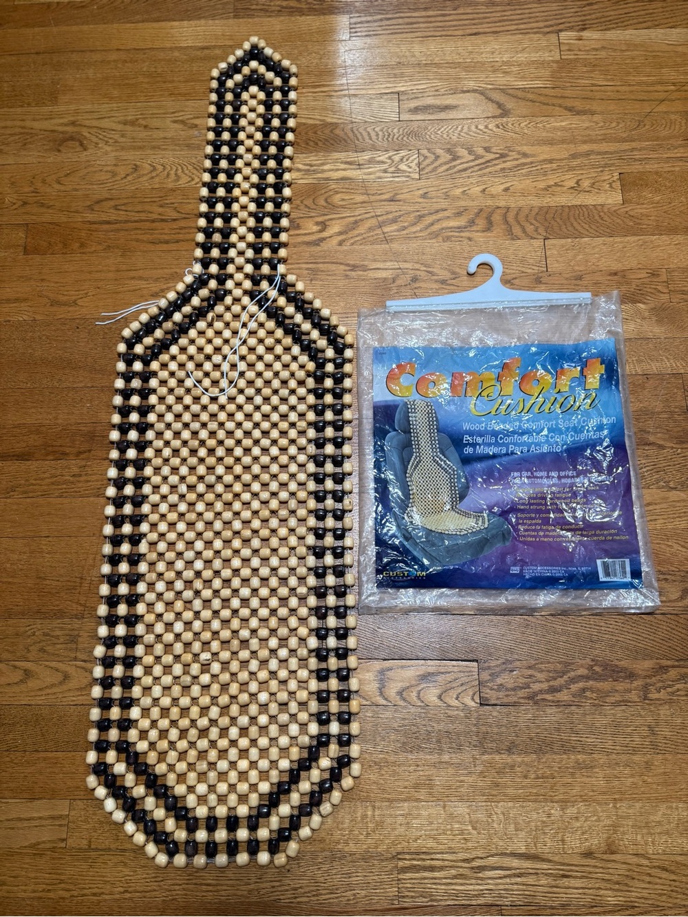 NOS Vintage Wood Bead Car Seat with Original Packaging & (2) Strings to Secure